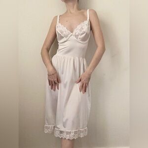 Vintage Lace Trim Bustier Nightgown Slip Dress